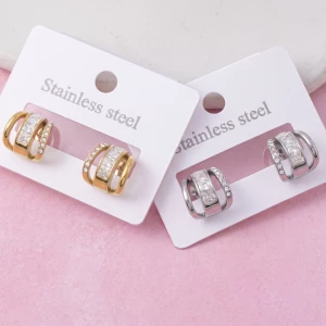 Stainless Steel Princess Cz Double Band Hoop Earrings
