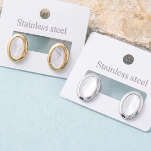 Stainless Steel Oval Mother Of Pearl Stud Earrings