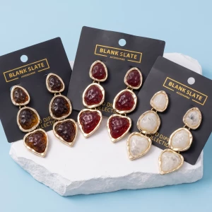 Gold Dipped Three Tier Pebble Drop Earrings