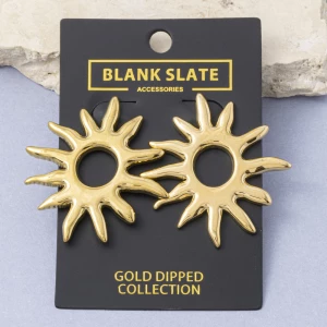 Gold Dipped Open Sunburst Statement Earrings