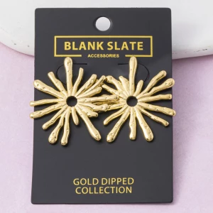 Gold Dipped Textured Starburst Statement Earrings