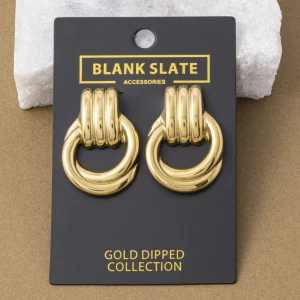 Gold Dipped Ribbed Bar Door Knocker Earrings