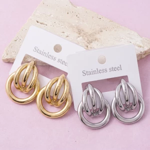 Stainless Steel Knotted Double Ring Drop Earrings