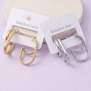 Stainless Steel Oblong Oval Hoop Earrings