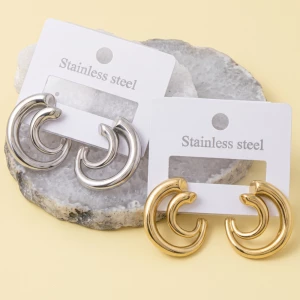 Stainless Steel Chunky Swirl Crescent Hoop Earrings