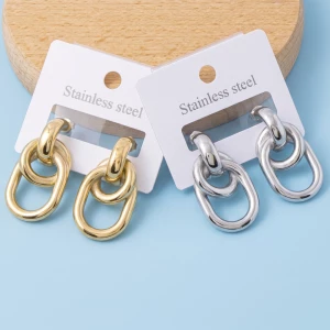 Stainless Steel Interlocked Oval Drop Earrings