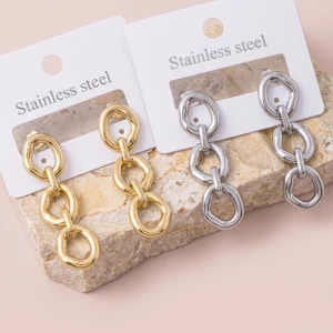 Stainless Steel Triple Link Chain Drop Earrings