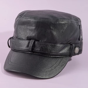 Vegan Leather Cadet Cap With Belt Band