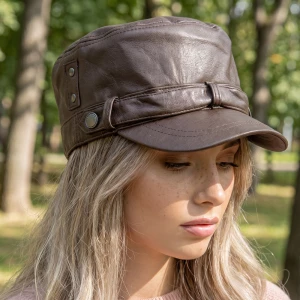 Vegan Leather Cadet Cap With Belt Band