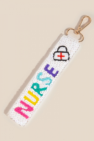 Nurse And Bandaged Heart Beaded Keychain