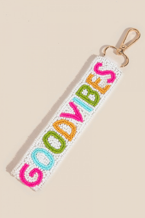 Vibrant Good Vibes Seed Beaded Keychain