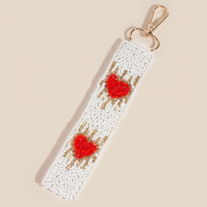 Double Hearts Seed Beaded Keychain