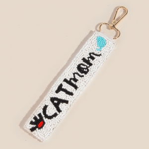 Cat Mom Seed Beaded Keychain