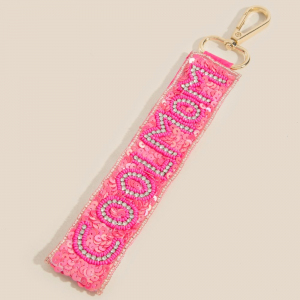 Sequin Cool Mom Beaded Keychain