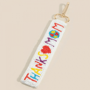 Thanks Mom Heart Beaded Keychain