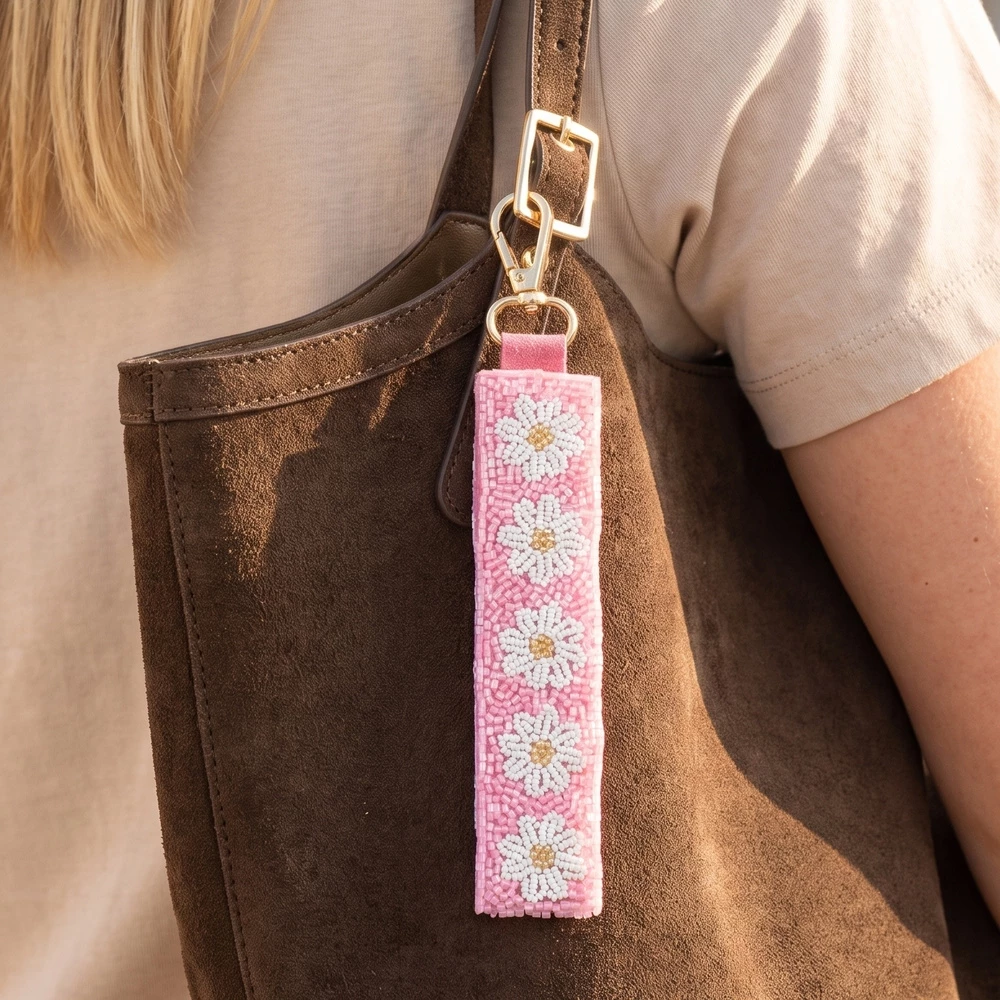 Seed Bead Daisy Flower Wristlet Keychain