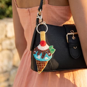 Beaded Ice Cream Cone Keychain Bag Charm