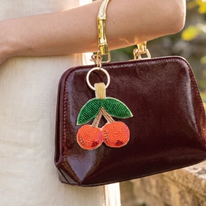 Beaded Cherry Duo Keychain Bag Charm