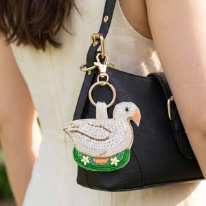Beaded Duck With Daisies Keychain Bag Charm