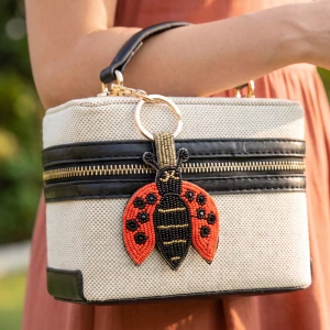 Beaded Ladybug Keychain Bag Charm