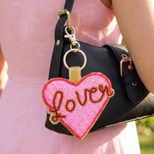 Beaded Lover Script Heart Keychain Bag Charm