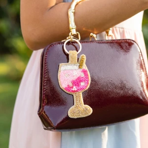 Sequin Swirl Cocktail Glass Keychain Bag Charm