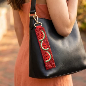 Watermelon Slice Beaded Wristlet Strap Keychain
