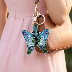 Sequin Butterfly Beaded Charm Keychain