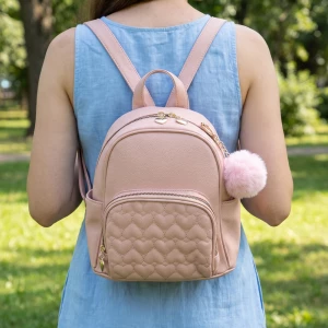 Heart Quilted Vegan Leather Mini Backpack
