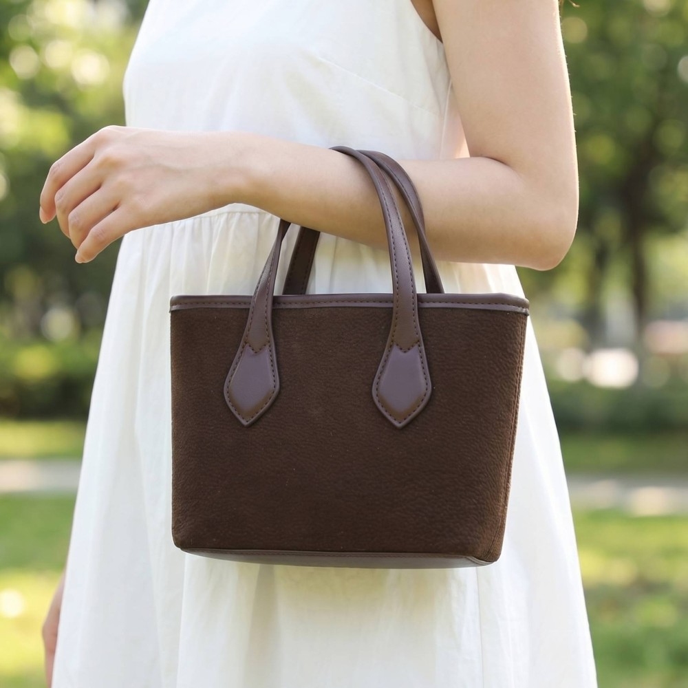 Faux Suede Top Handle Tote Satchel