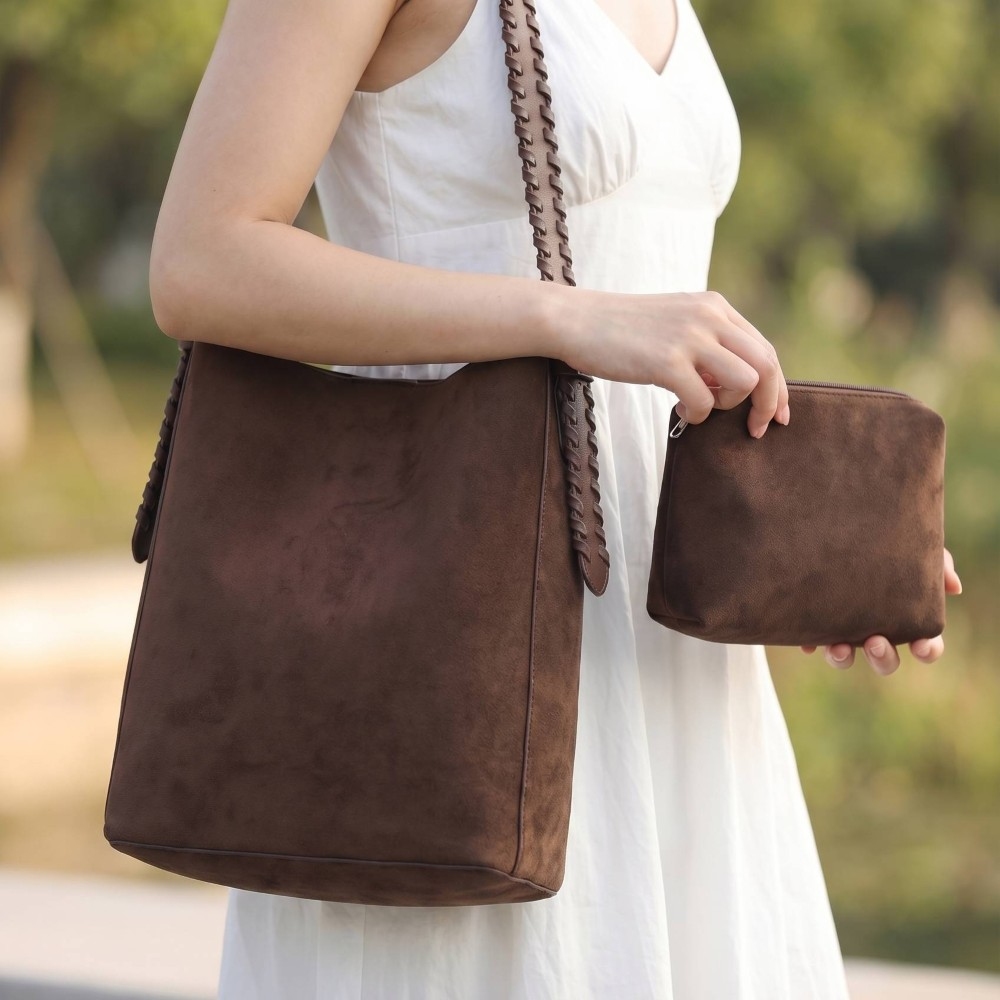 Faux Suede 2 In 1 Bucket Shoulder Bag