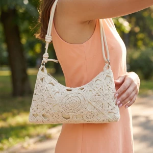 Crochet Floral Cutout Shoulder Bag