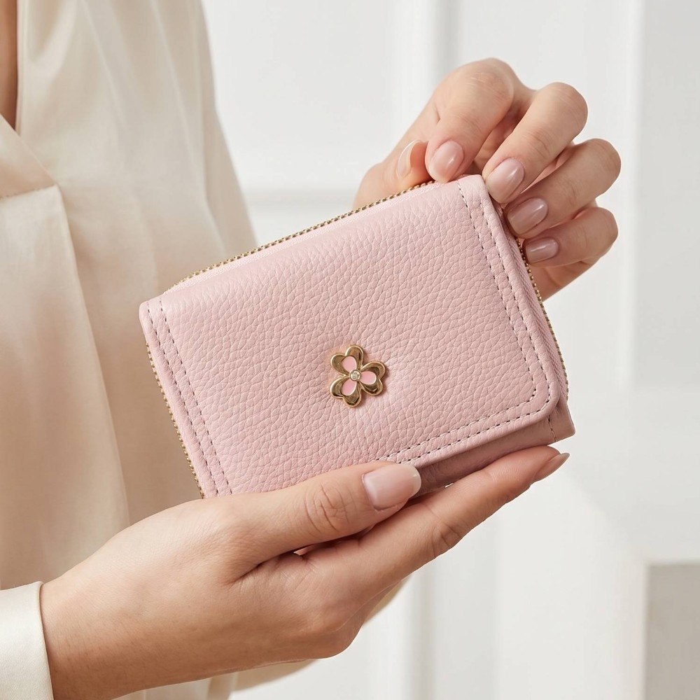 Small Flower Embellishment Tri Fold Wallet