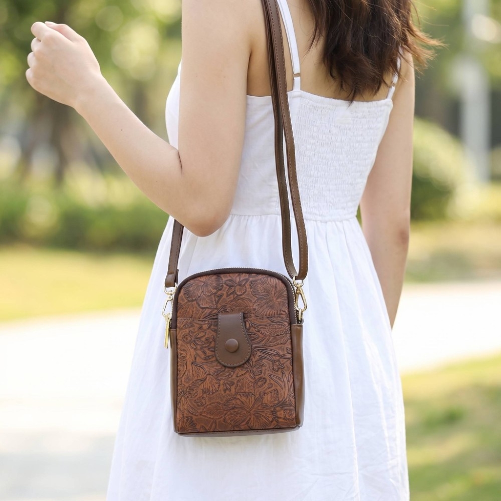 Embossed Flower Western Crossbody Bag