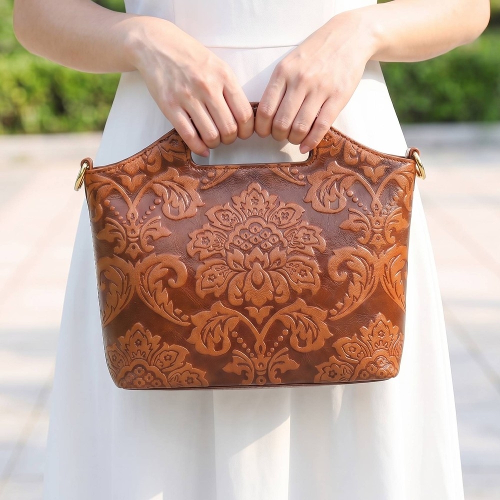 Embossed Flower Satchel Hand Bag