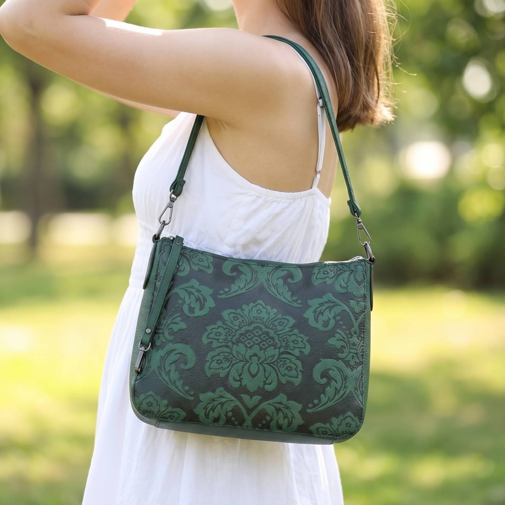 Embossed Flower Shoulder Bag