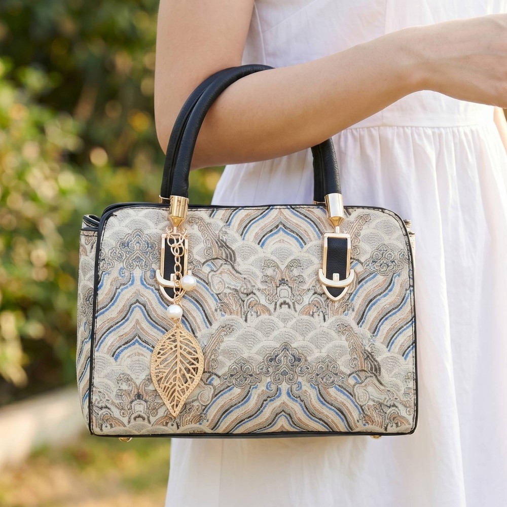 Ethnic Motifs Embroidered Top Handle Satchel