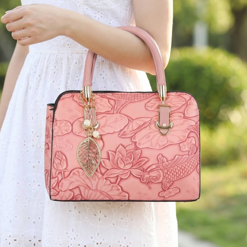 Koi Fish Embossed Flower Top Handle Satchel