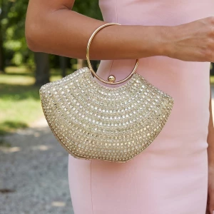 Rhinestone Half Moon Ring Handle Bag