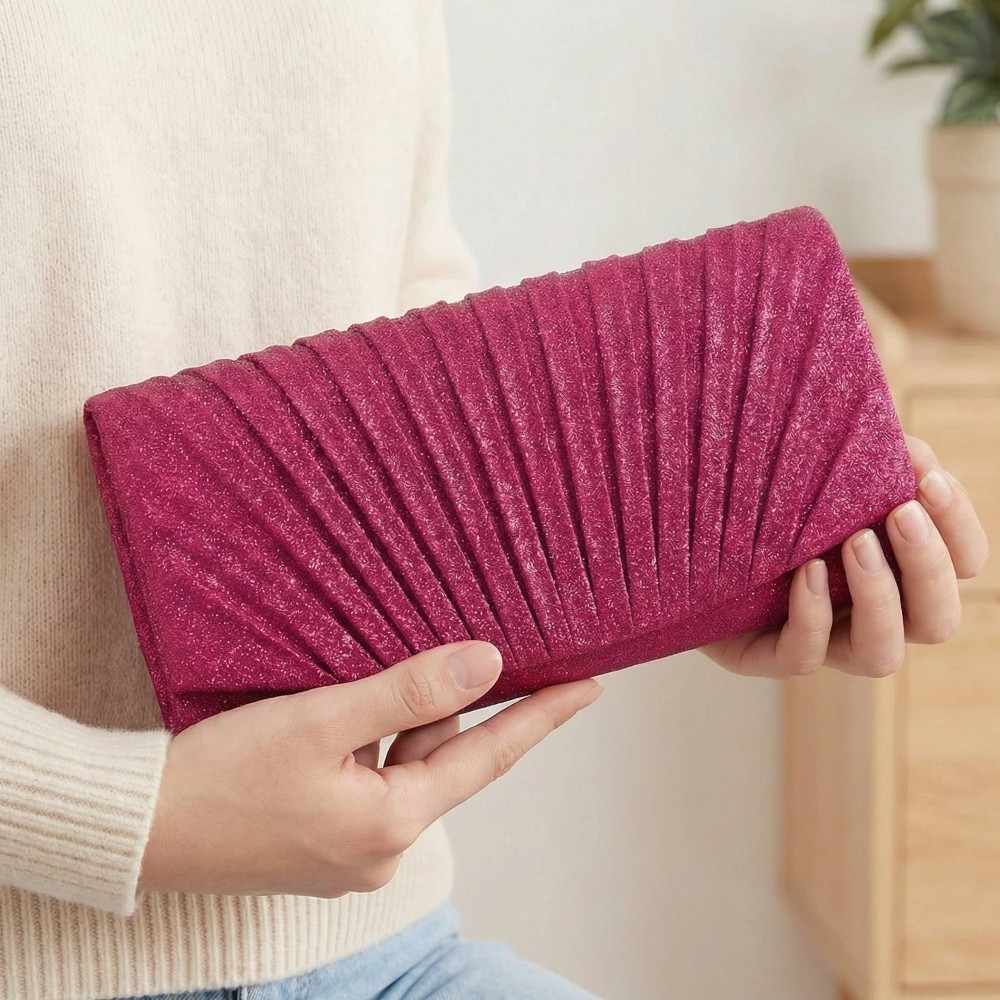 Pleated Rhinestone Envelope Flap Clutch Bag