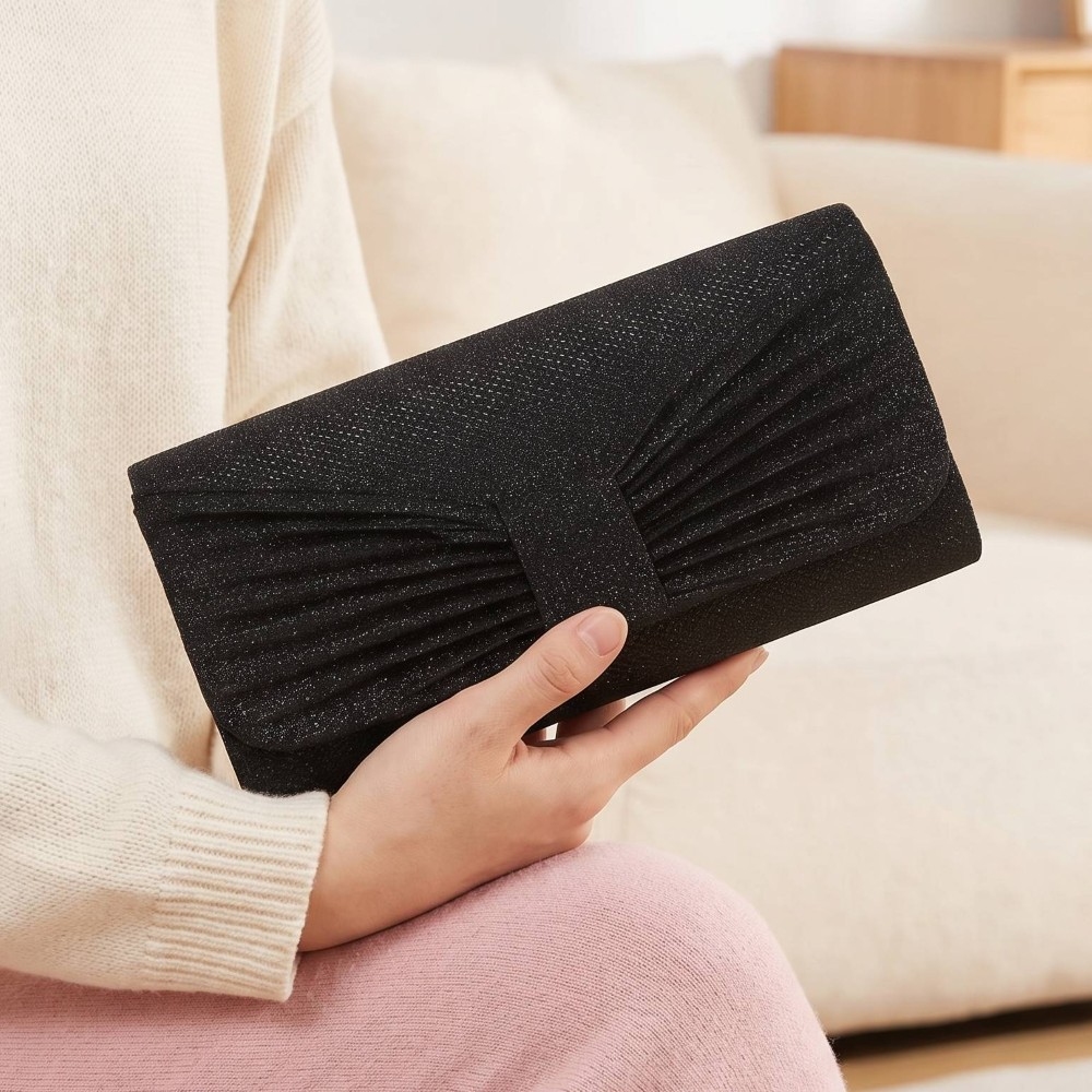 Glitter Bow Pleated Clutch Bag
