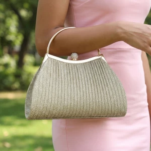 Pleated Glitter Frame Evening Clutch