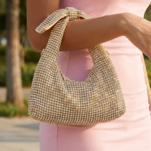 Rhinestone Bow Top Handle Evening Bag