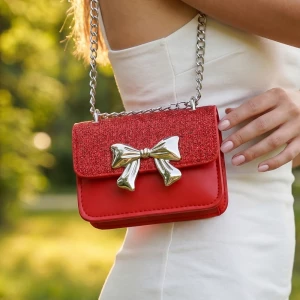 Metal Bow Glitter Mini Crossbody Bag