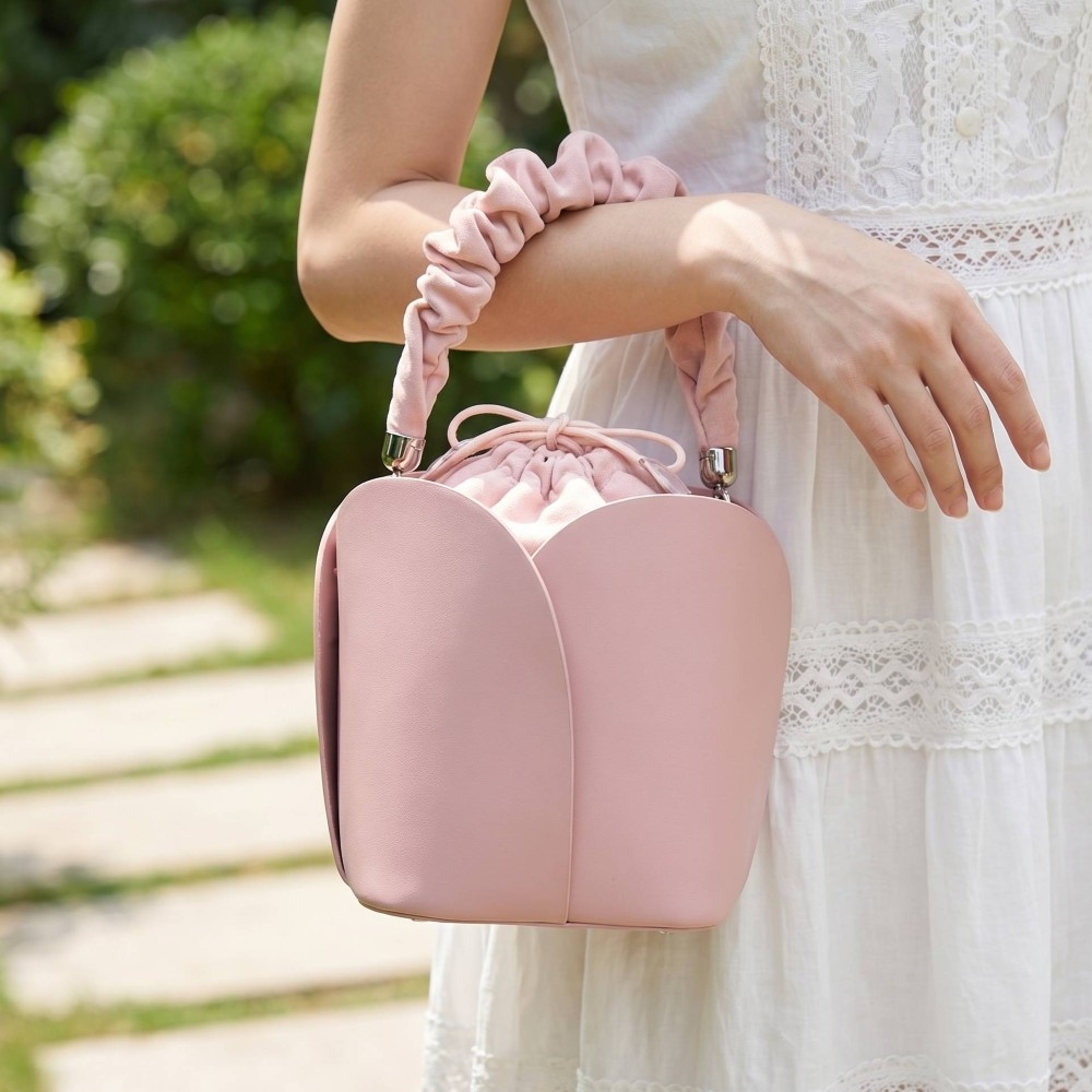 Ruched Top Handle Bucket Bag