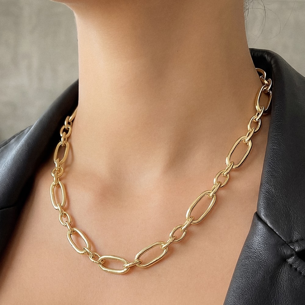 Metallic Oval Cable Chain Link Necklace