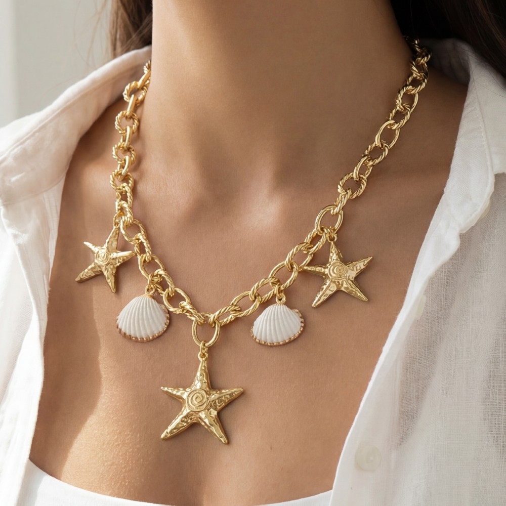 Sealife Shell Starfish Chams Chain Necklace