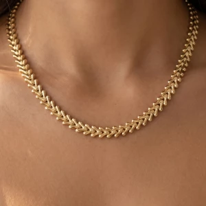 Gold Dipped Chevron Fishbone Chain Necklace