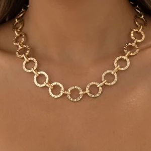 Hammered Circle Link Chain Necklace
