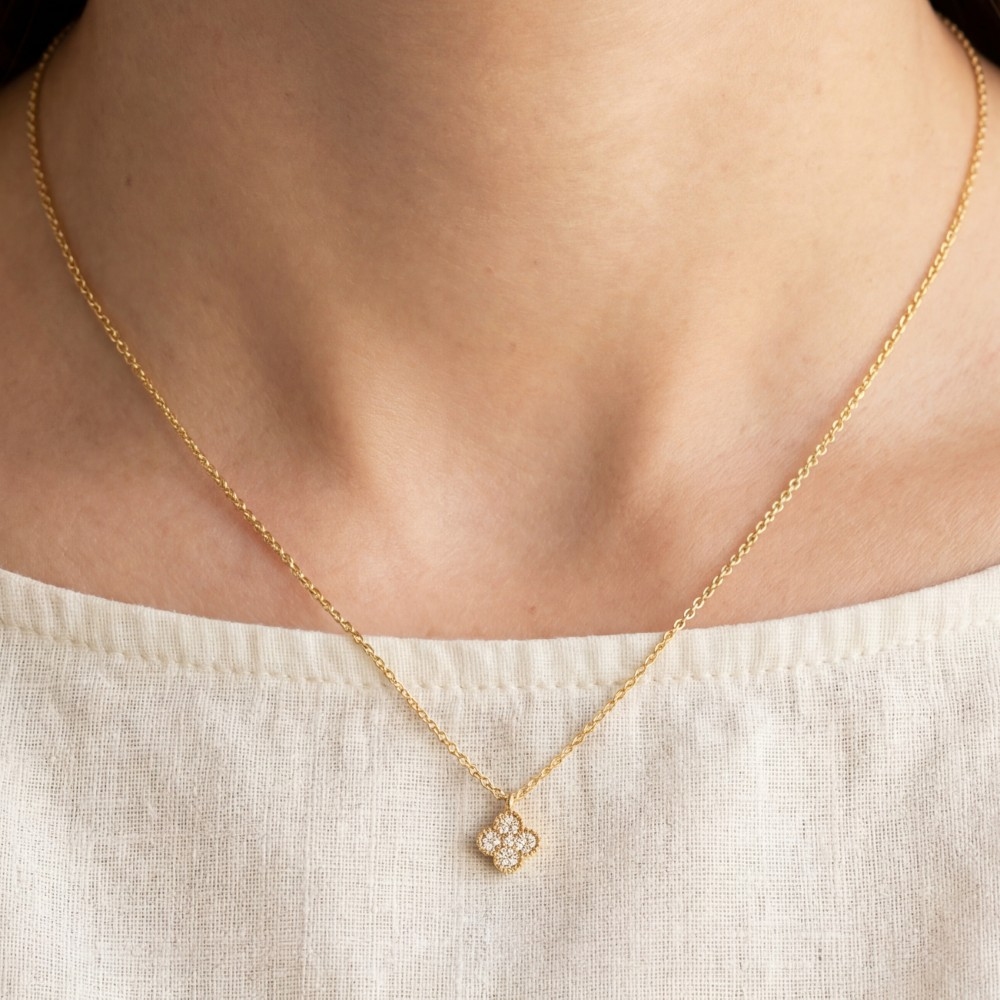 18K Gold Dipped Cz Clover Pendant Necklace